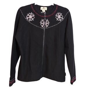 Woolrich Vintage Black Cardigan with Embroidered Snowflake Design Full Zip Sz M